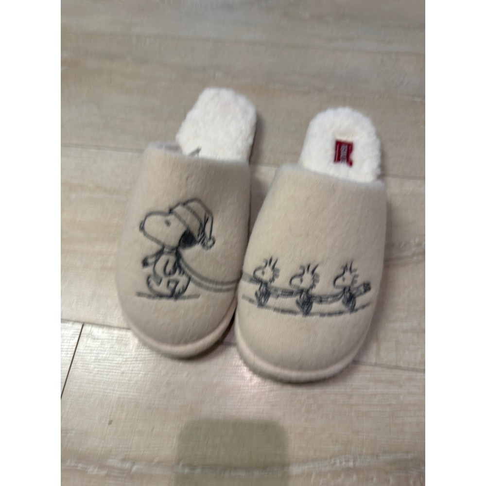 Peanuts Snoopy Woodstock Cream‎ Faux Shearling Scuff House Slippers Mens Medium